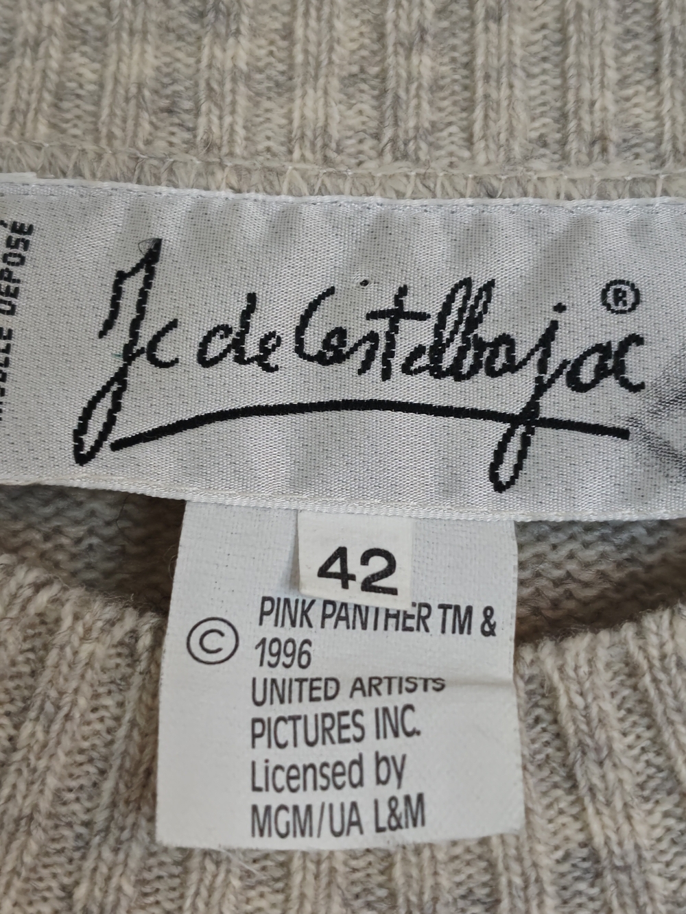 Vintage Long Sleeve Crew Neck Wool Blend Pink Panther Sweater Size 42 - Picture 11 of 13